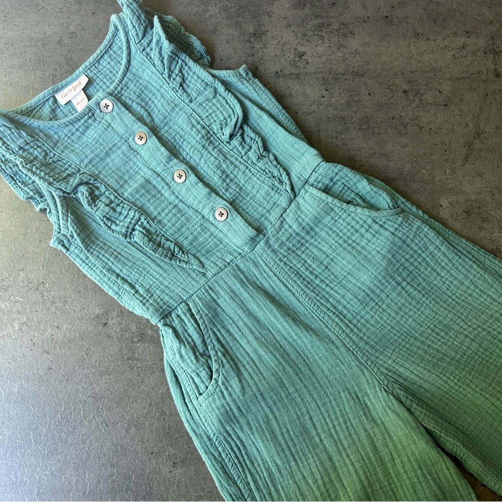 Green Sleeveless Button-Up Jumpsuit